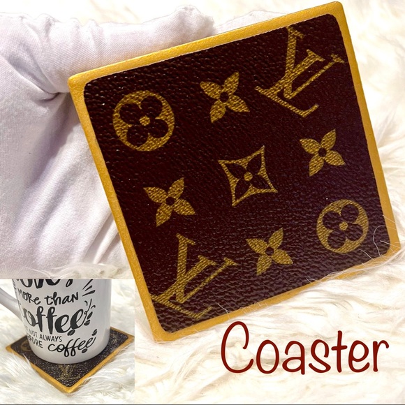 Upcycled Luxury Drink Coaster from Authentic Louis Vuitton Canvas - Picture 1 of 9